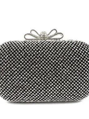 Embellished Black Rhinestone Clutch Bag with Bow Accent